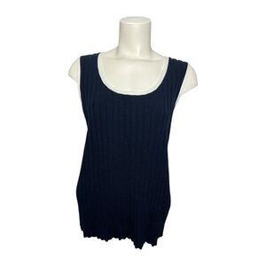 Jones Wear Studio Navy Blue Ribbed Cotton Sleeveless‎ Top XL NEW